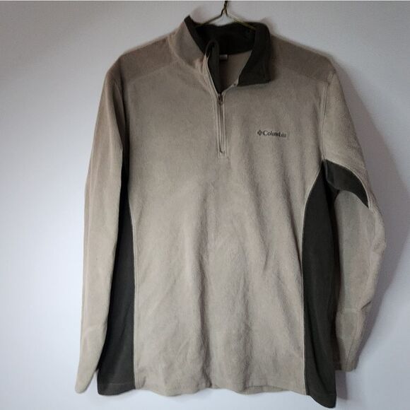 Columbia Sweater Mens Fleece Quarter-Zip  Pullover Size L Tan And Gray - Picture 1 of 5